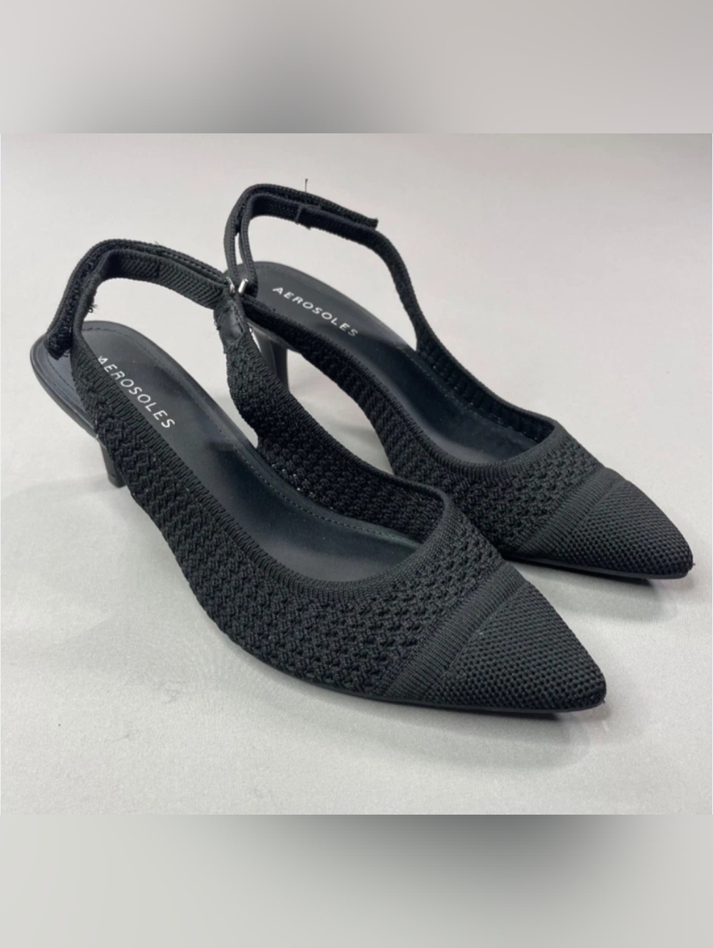 AEROSOLES Liviara Black Knit Slingback Pointed-Toe Heels Womens Size 11